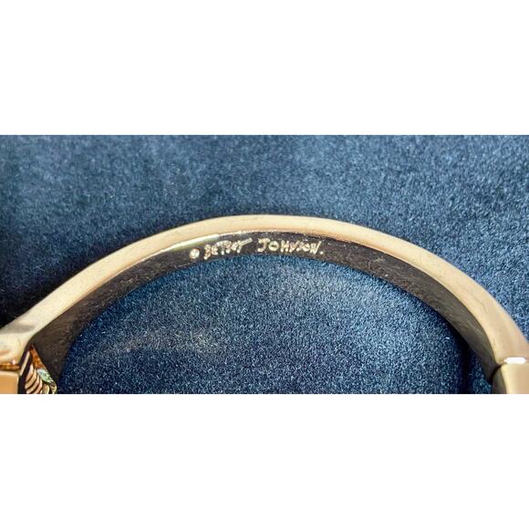 Betsey Johnson Rose Gold Tone Floral Bangle Bracelet with Faux Stones Butterfly - Picture 4 of 7